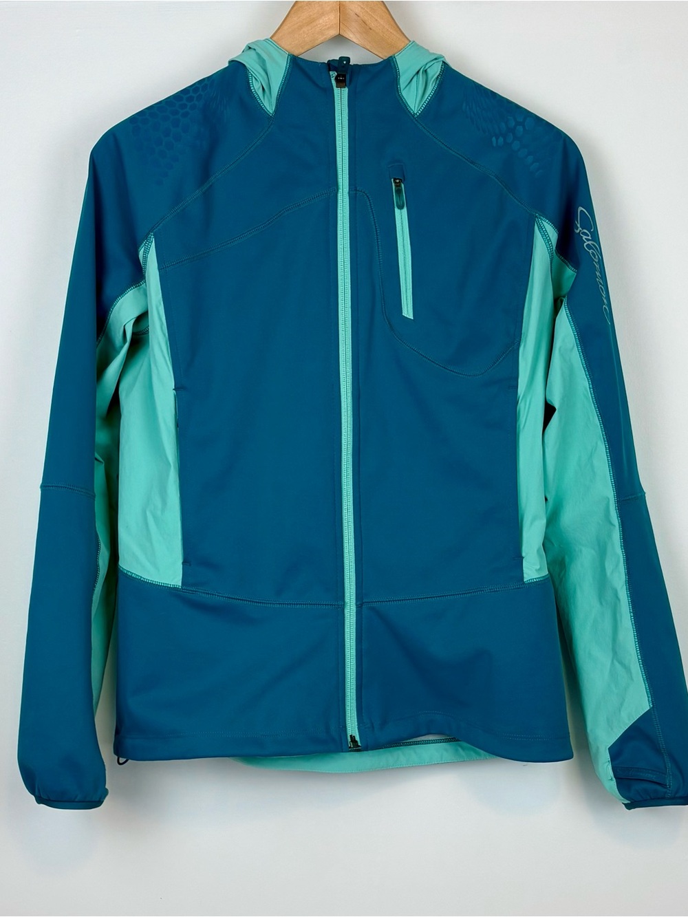 Salomon Teal and Aqua Hooded Running Jacket